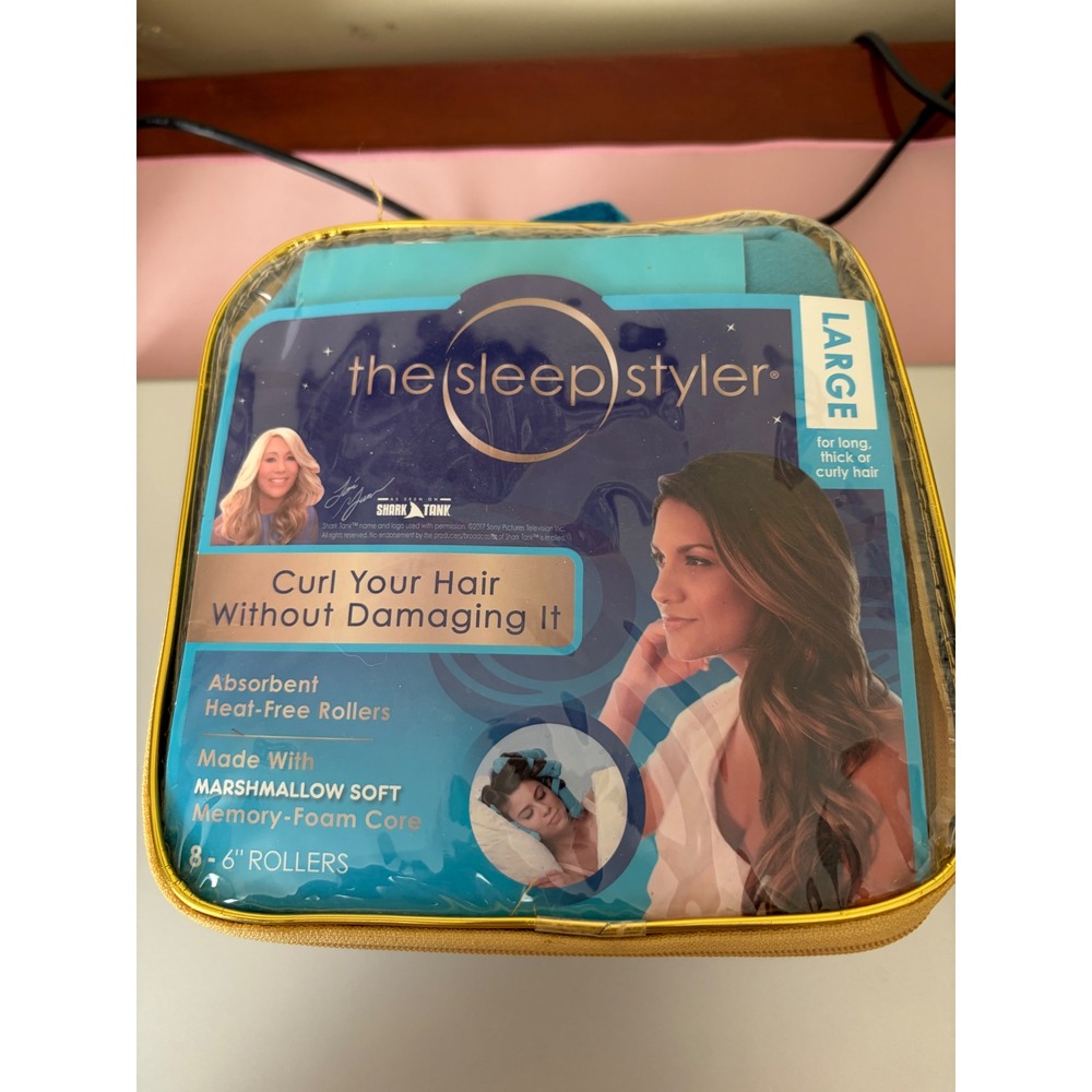 The Sleep Styler Large 6"  Heat Free Night Hair Rollers 8 Count Teal Shark Tank